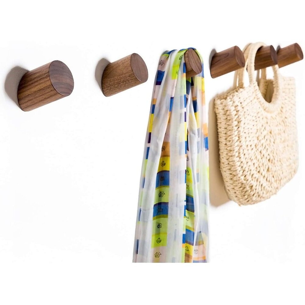 Wooden Wall Hooks, Set of 6